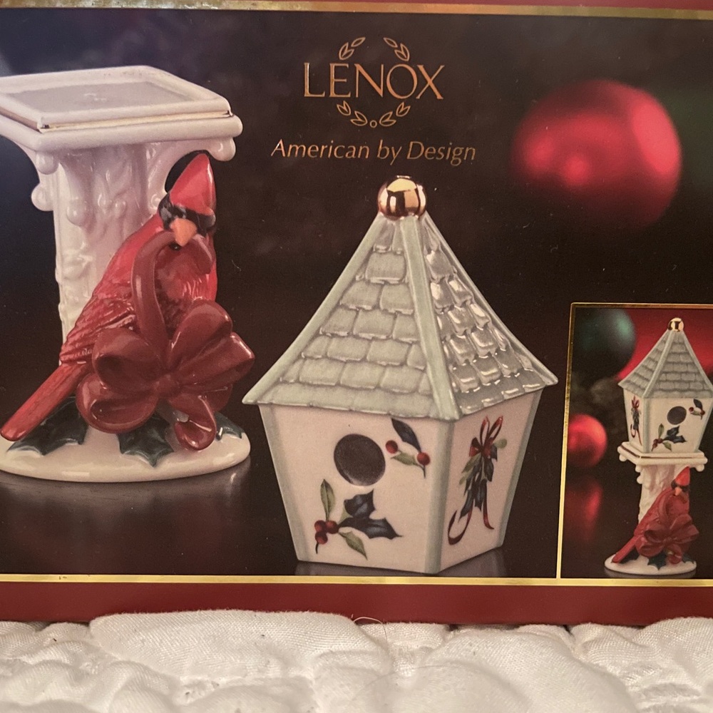 Lenox Red Cardinal with White Birdhouse Decor